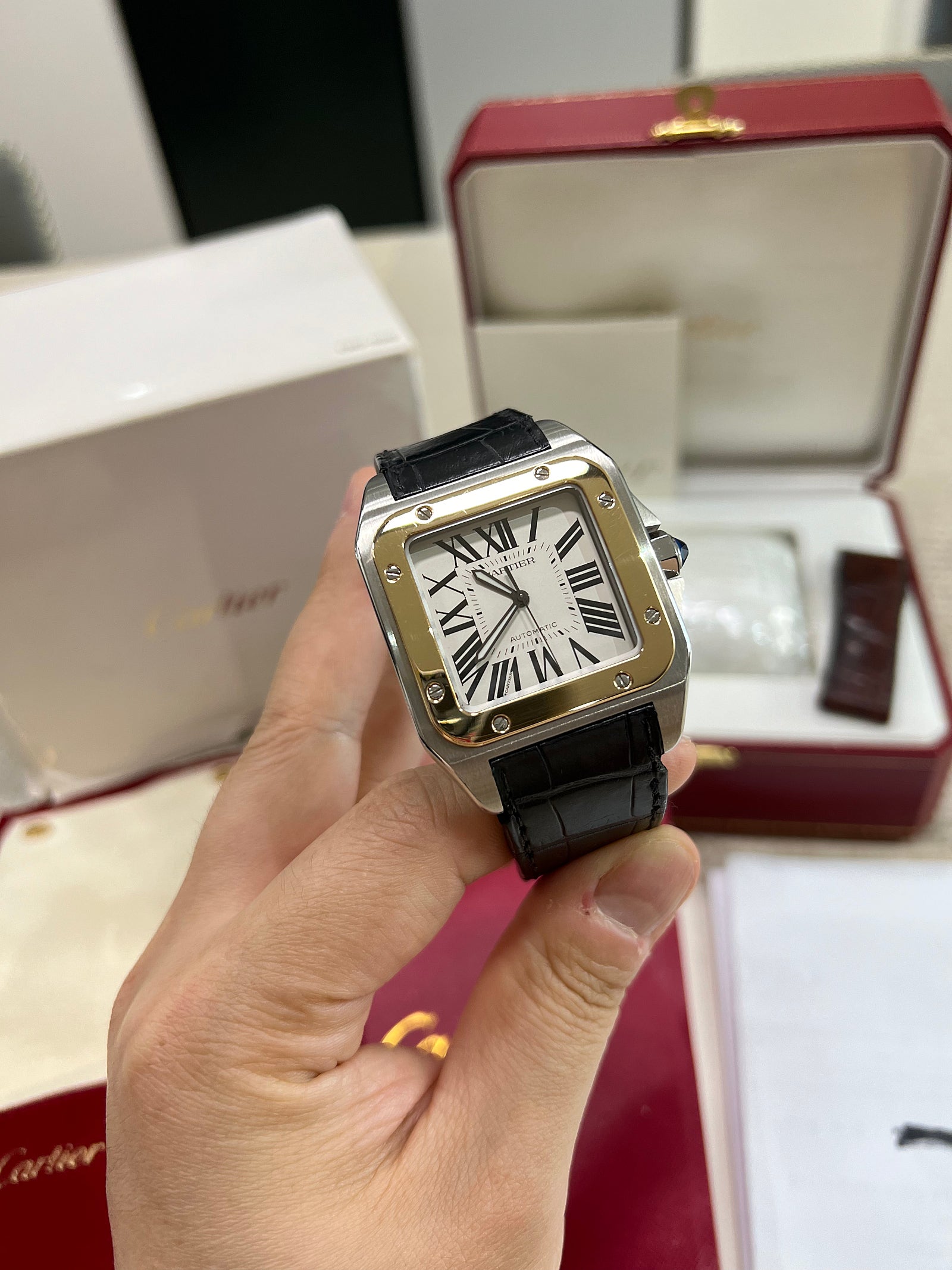 Santos 100 41.3  Stainless Steel / Yellow Gold 측면